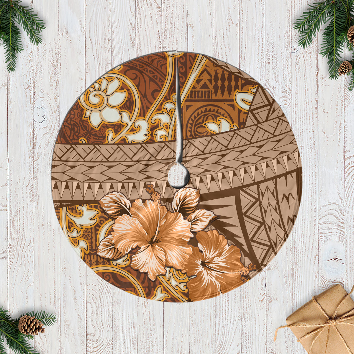 Fiji Masi Tree Skirt Bula Fijian Masi Tapa Vintage Style LT01 Casual Tree Skirts Brown - Polynesian Pride