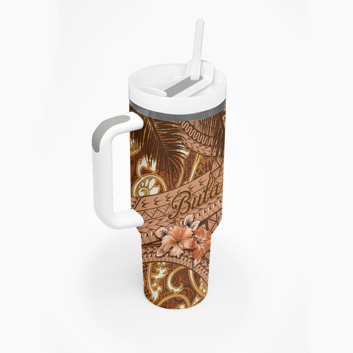 Personalised Fiji Masi Tumbler With Handle Bula Fijian Masi Tapa Vintage Style