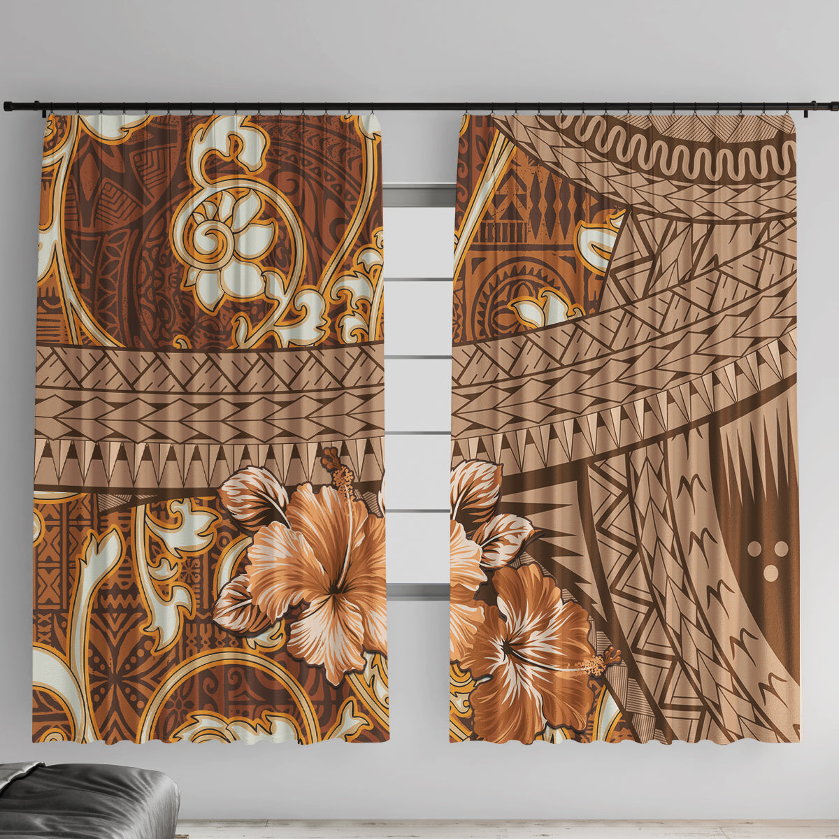 Fiji Masi Window Curtain Bula Fijian Masi Tapa Vintage Style LT01 With Hooks Brown - Polynesian Pride