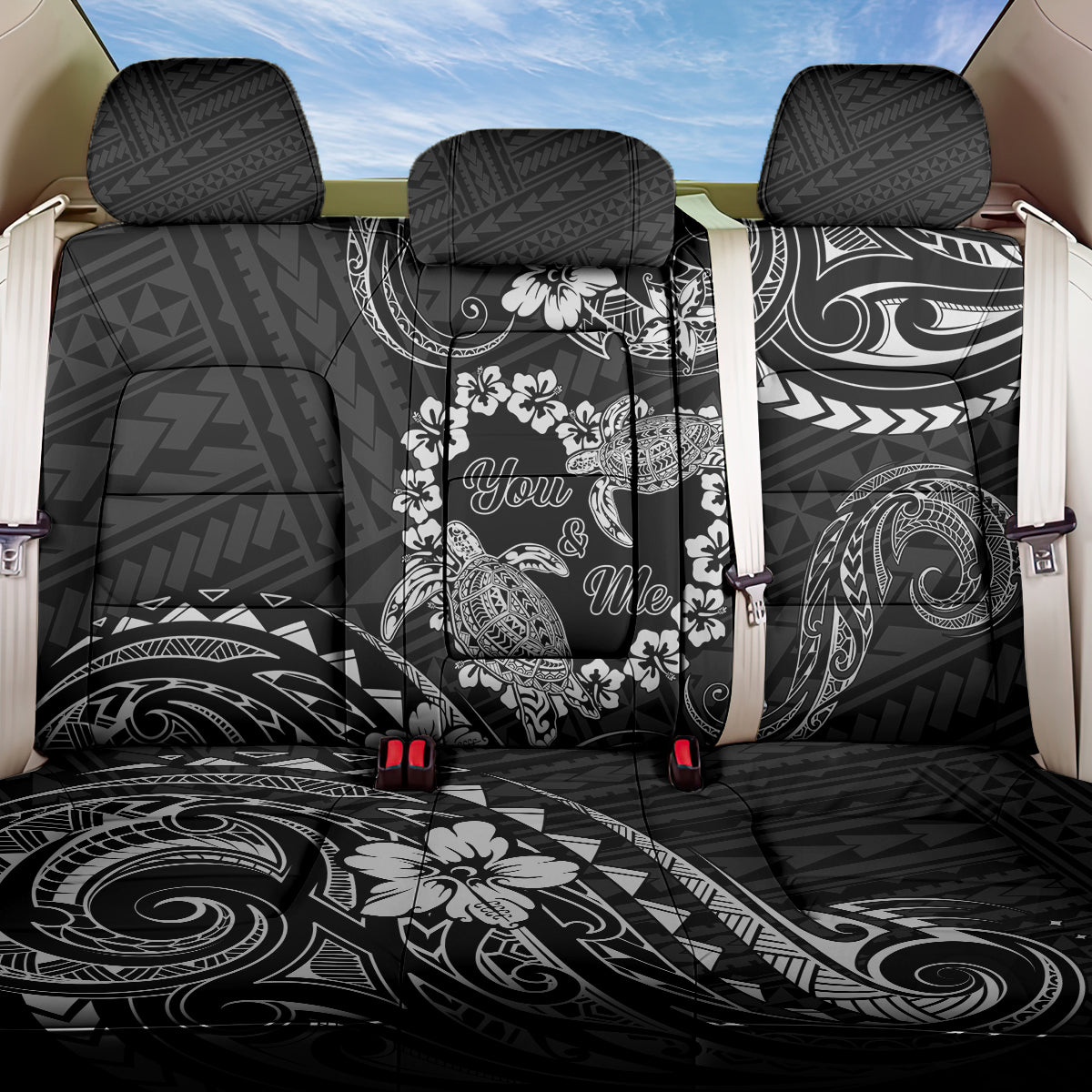 Polynesian Turtle Valentine Back Car Seat Cover You And Me Hibiscus Heart LT01 One Size Black - Polynesian Pride