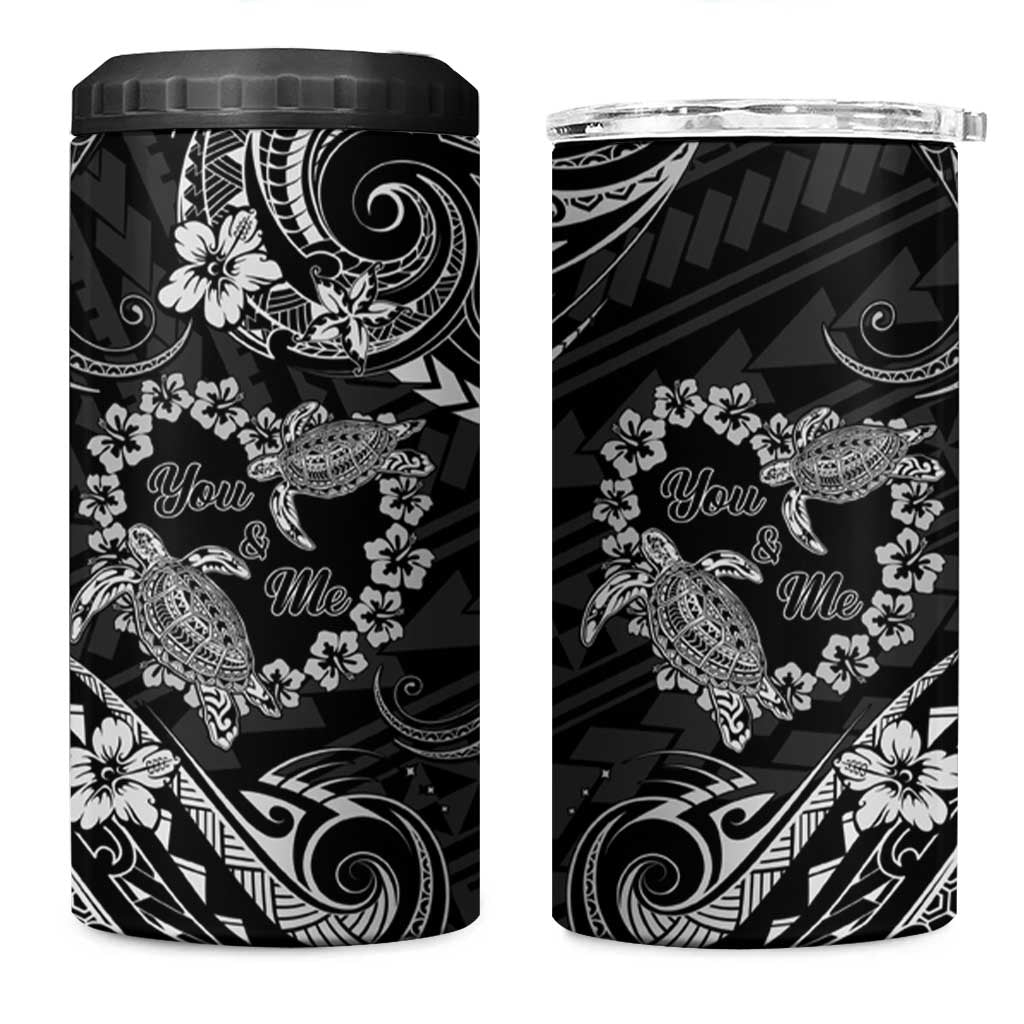 Polynesian Turtle Valentine 4 in 1 Can Cooler Tumbler You And Me Hibiscus Heart