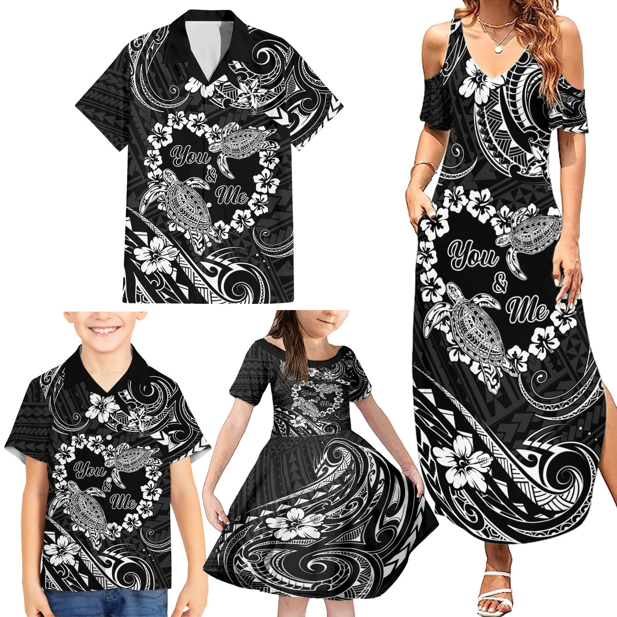 Polynesian Turtle Valentine Family Matching Summer Maxi Dress and Hawaiian Shirt You And Me Hibiscus Heart LT01 - Polynesian Pride