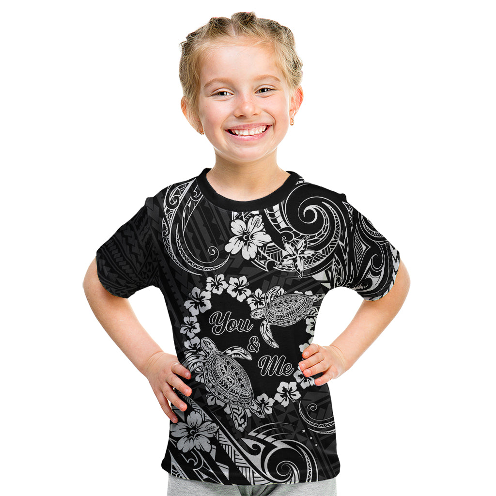 Polynesian Turtle Valentine Kid T Shirt You And Me Hibiscus Heart LT01 Black - Polynesian Pride