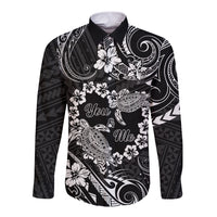 Polynesian Turtle Valentine Long Sleeve Button Shirt You And Me Hibiscus Heart LT01 Unisex Black - Polynesian Pride