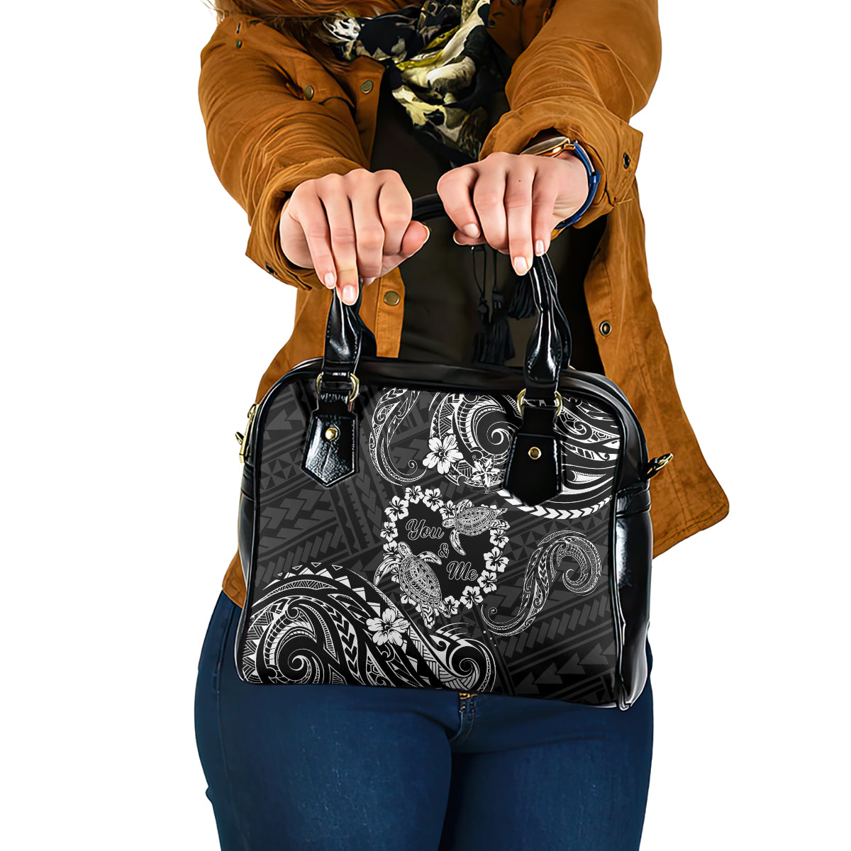 Polynesian Turtle Valentine Shoulder Handbag You And Me Hibiscus Heart LT01 One Size Black - Polynesian Pride