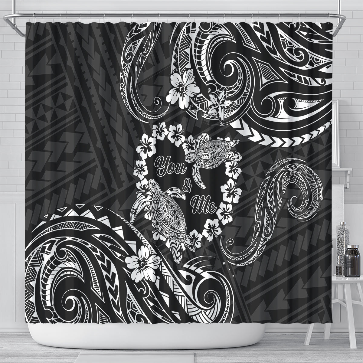 Polynesian Turtle Valentine Shower Curtain You And Me Hibiscus Heart LT01 - Polynesian Pride