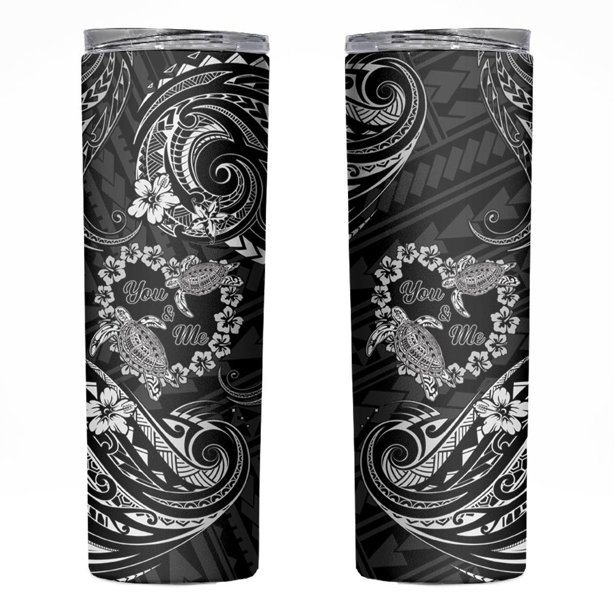 Polynesian Turtle Valentine Skinny Tumbler You And Me Hibiscus Heart LT01 Black - Polynesian Pride