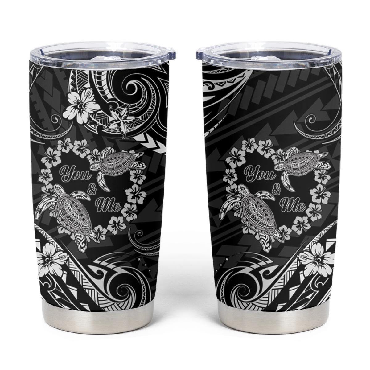 Polynesian Turtle Valentine Tumbler Cup You And Me Hibiscus Heart LT01 Black - Polynesian Pride