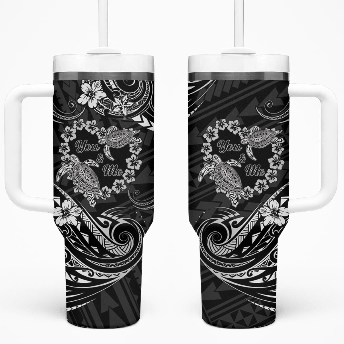 Polynesian Turtle Valentine Tumbler With Handle You And Me Hibiscus Heart LT01 One Size: 40 oz Black - Polynesian Pride
