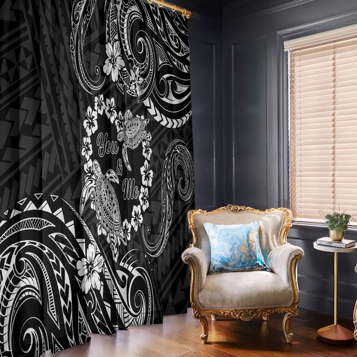 Polynesian Turtle Valentine Window Curtain You And Me Hibiscus Heart LT01 - Polynesian Pride