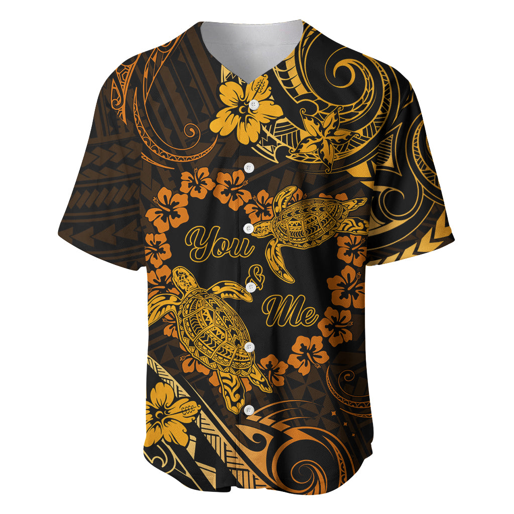 Polynesian Turtle Valentine Baseball Jersey You And Me Gold Hibiscus Heart LT01 Gold - Polynesian Pride