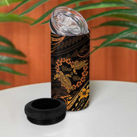 Polynesian Turtle Valentine 4 in 1 Can Cooler Tumbler You And Me Gold Hibiscus Heart