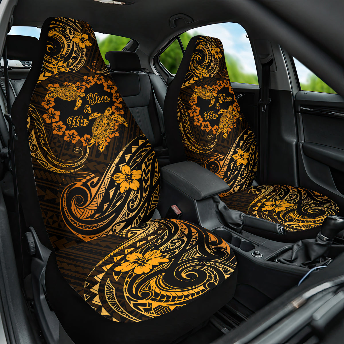 Polynesian Turtle Valentine Car Seat Cover You And Me Gold Hibiscus Heart LT01 One Size Gold - Polynesian Pride