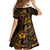 Polynesian Turtle Valentine Family Matching Off Shoulder Long Sleeve Dress and Hawaiian Shirt You And Me Gold Hibiscus Heart LT01 - Polynesian Pride
