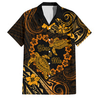 Polynesian Turtle Valentine Family Matching Off Shoulder Long Sleeve Dress and Hawaiian Shirt You And Me Gold Hibiscus Heart LT01 Dad's Shirt - Short Sleeve Gold - Polynesian Pride
