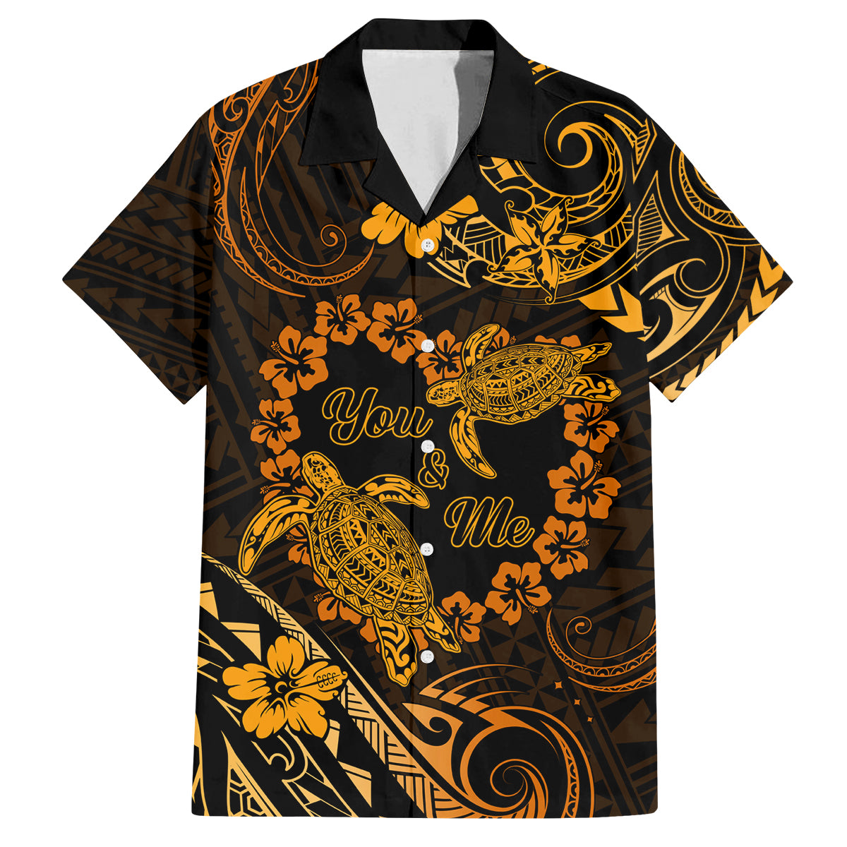 Polynesian Turtle Valentine Family Matching Summer Maxi Dress and Hawaiian Shirt You And Me Gold Hibiscus Heart LT01 Dad's Shirt - Short Sleeve Gold - Polynesian Pride