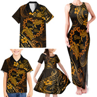 Polynesian Turtle Valentine Family Matching Tank Maxi Dress and Hawaiian Shirt You And Me Gold Hibiscus Heart LT01 - Polynesian Pride