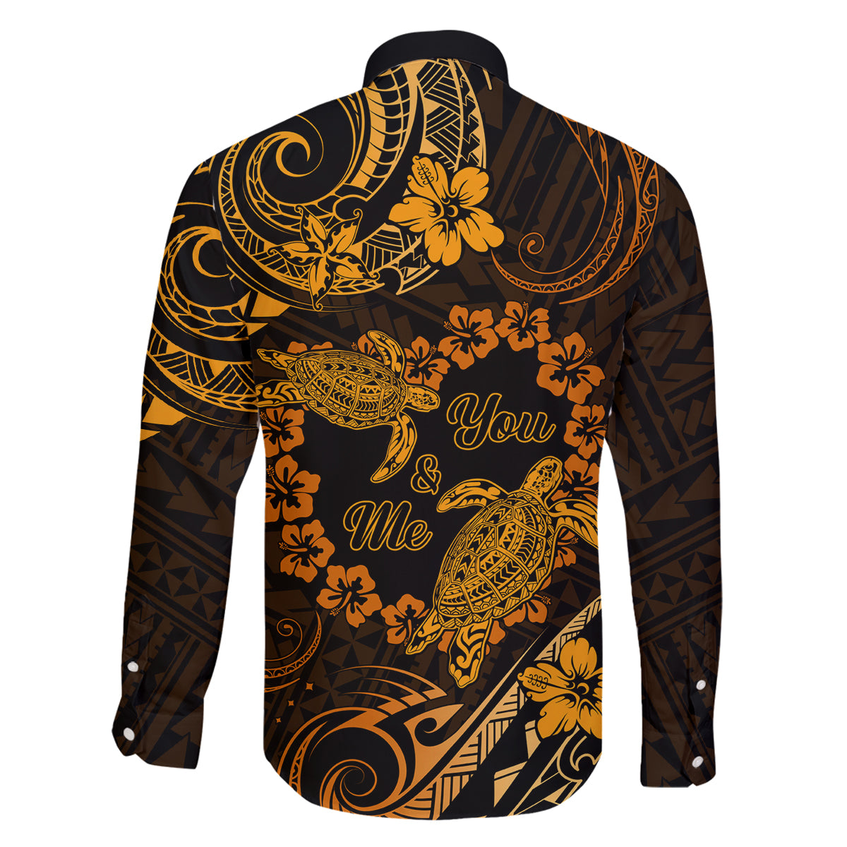 Polynesian Turtle Valentine Family Matching Tank Maxi Dress and Hawaiian Shirt You And Me Gold Hibiscus Heart LT01 - Polynesian Pride