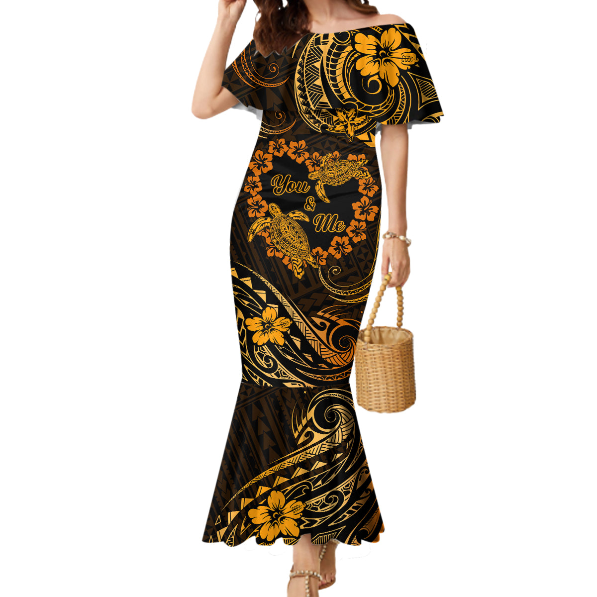 Polynesian Turtle Valentine Mermaid Dress You And Me Gold Hibiscus Heart LT01 Women Gold - Polynesian Pride