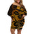 Polynesian Turtle Valentine Off Shoulder Short Dress You And Me Gold Hibiscus Heart LT01 Women Gold - Polynesian Pride