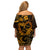 Polynesian Turtle Valentine Off Shoulder Short Dress You And Me Gold Hibiscus Heart LT01 - Polynesian Pride