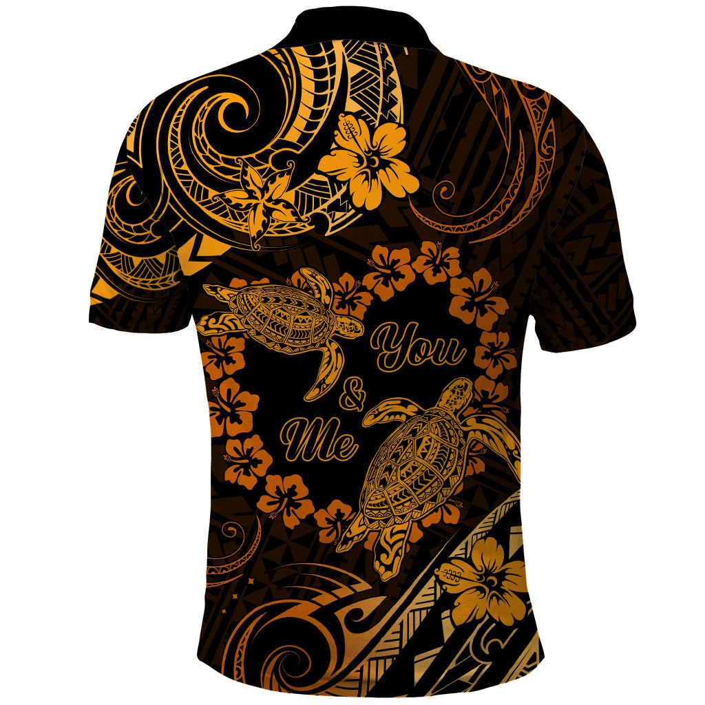 Polynesian Turtle Valentine Polo Shirt You And Me Gold Hibiscus Heart LT01 - Polynesian Pride