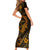 Polynesian Turtle Valentine Short Sleeve Bodycon Dress You And Me Gold Hibiscus Heart LT01 - Polynesian Pride