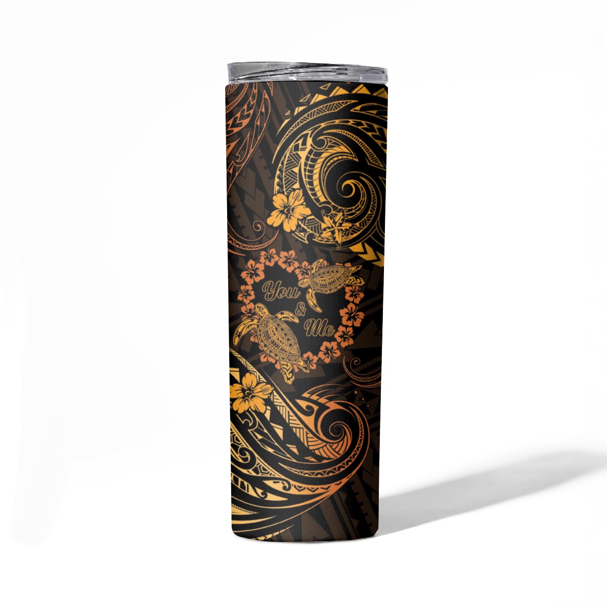 Polynesian Turtle Valentine Skinny Tumbler You And Me Gold Hibiscus Heart LT01 - Polynesian Pride