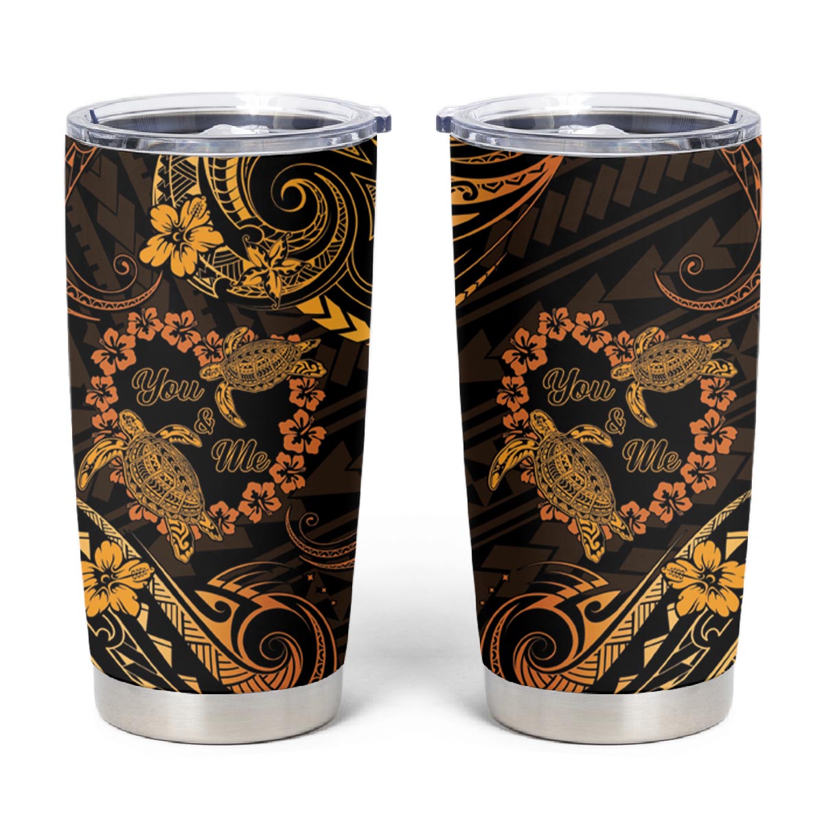 Polynesian Turtle Valentine Tumbler Cup You And Me Gold Hibiscus Heart LT01 Gold - Polynesian Pride