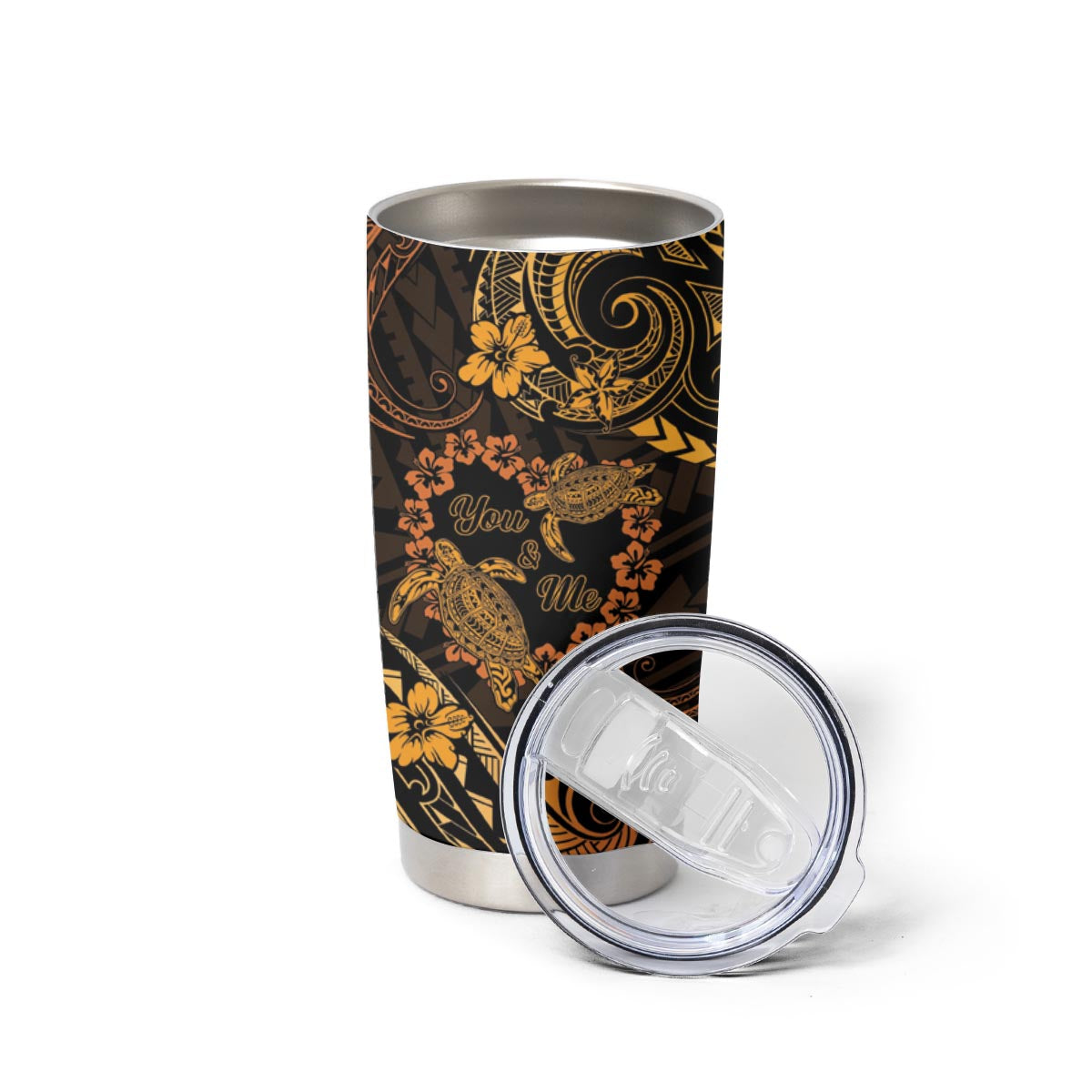 Polynesian Turtle Valentine Tumbler Cup You And Me Gold Hibiscus Heart LT01 - Polynesian Pride