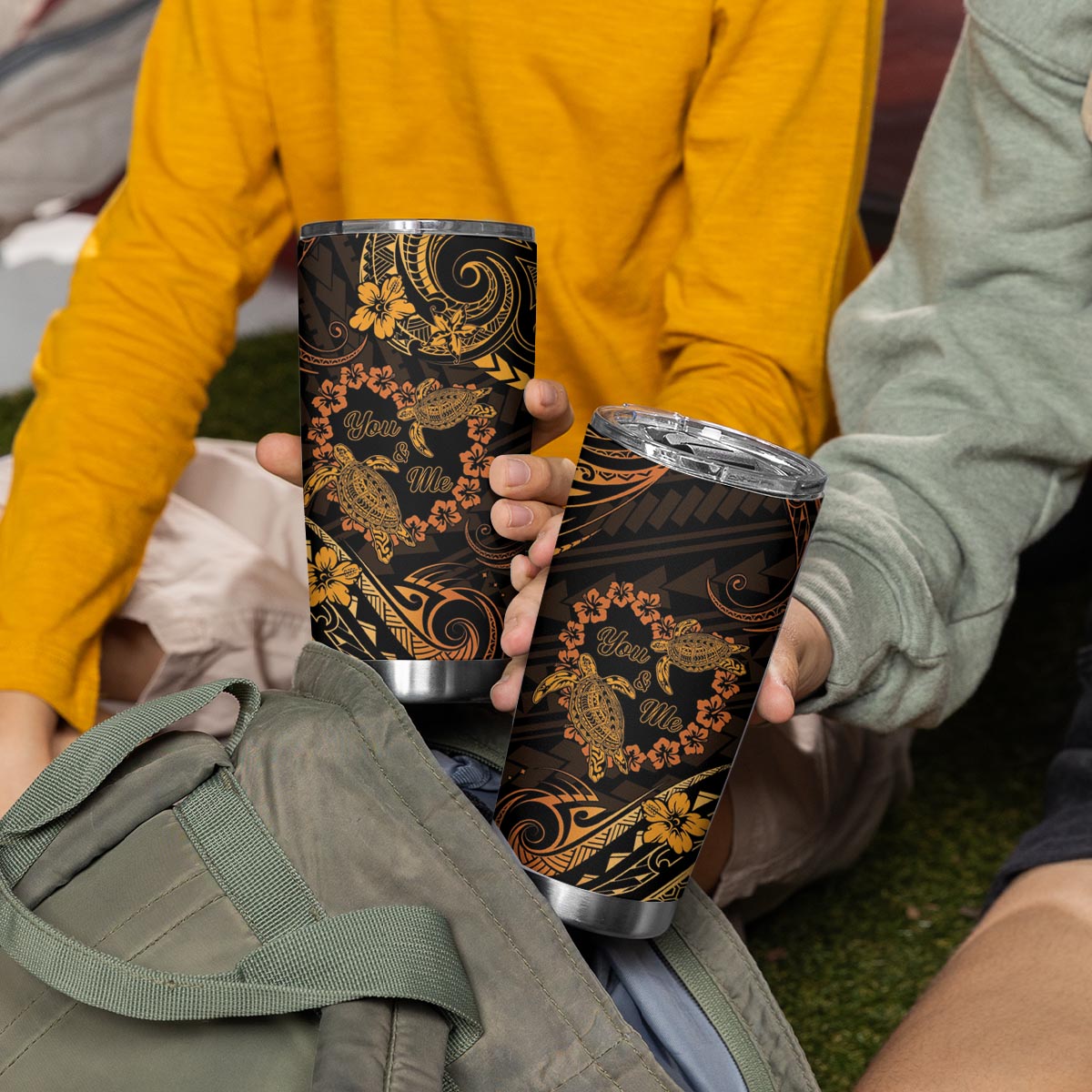 Polynesian Turtle Valentine Tumbler Cup You And Me Gold Hibiscus Heart LT01 - Polynesian Pride
