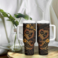 Polynesian Turtle Valentine Tumbler With Handle You And Me Gold Hibiscus Heart LT01 - Polynesian Pride