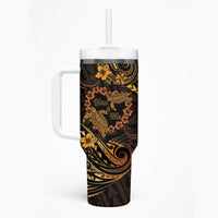Polynesian Turtle Valentine Tumbler With Handle You And Me Gold Hibiscus Heart LT01 - Polynesian Pride