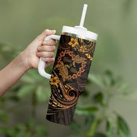 Polynesian Turtle Valentine Tumbler With Handle You And Me Gold Hibiscus Heart LT01 - Polynesian Pride