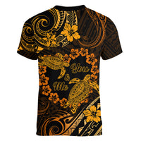 Polynesian Turtle Valentine Women V Neck T Shirt You And Me Gold Hibiscus Heart LT01 - Polynesian Pride