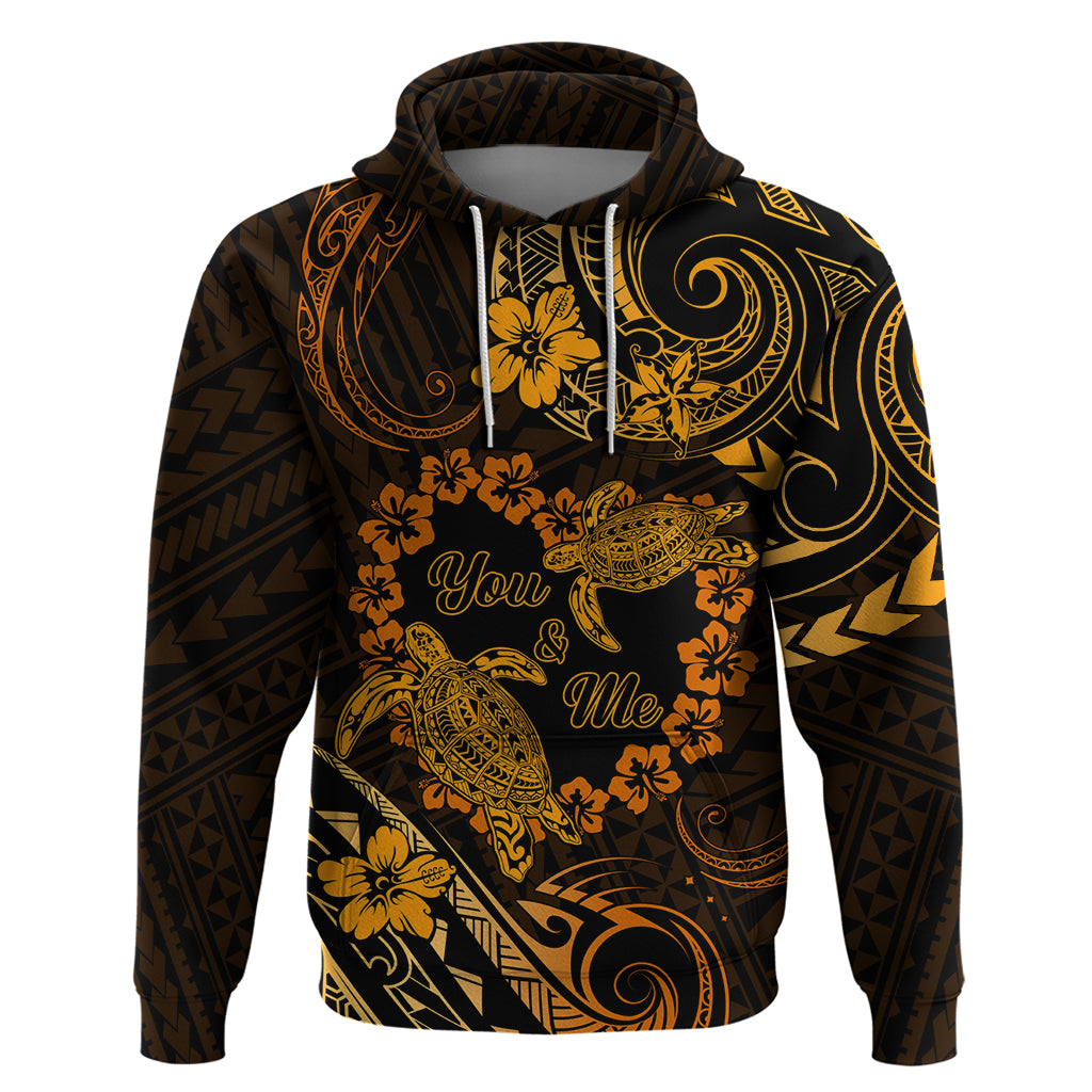 Polynesian Turtle Valentine Zip Hoodie You And Me Gold Hibiscus Heart LT01 Pullover Hoodie Gold - Polynesian Pride