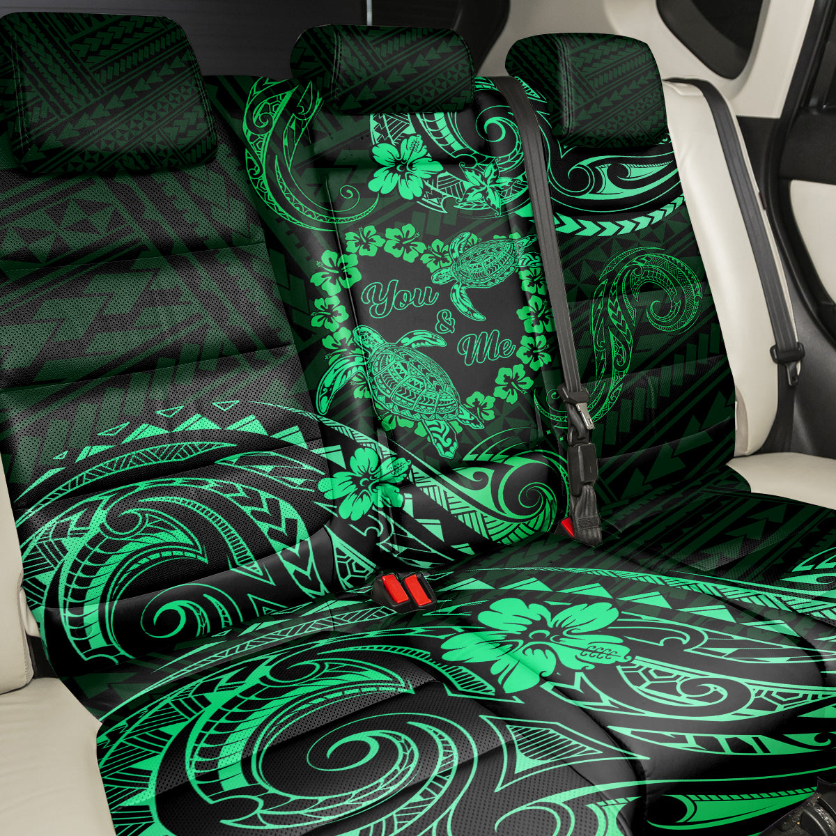 Polynesian Turtle Valentine Back Car Seat Cover You And Me Green Hibiscus Heart LT01 - Polynesian Pride
