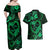 Polynesian Turtle Valentine Couples Matching Off Shoulder Maxi Dress and Hawaiian Shirt You And Me Green Hibiscus Heart LT01 - Polynesian Pride