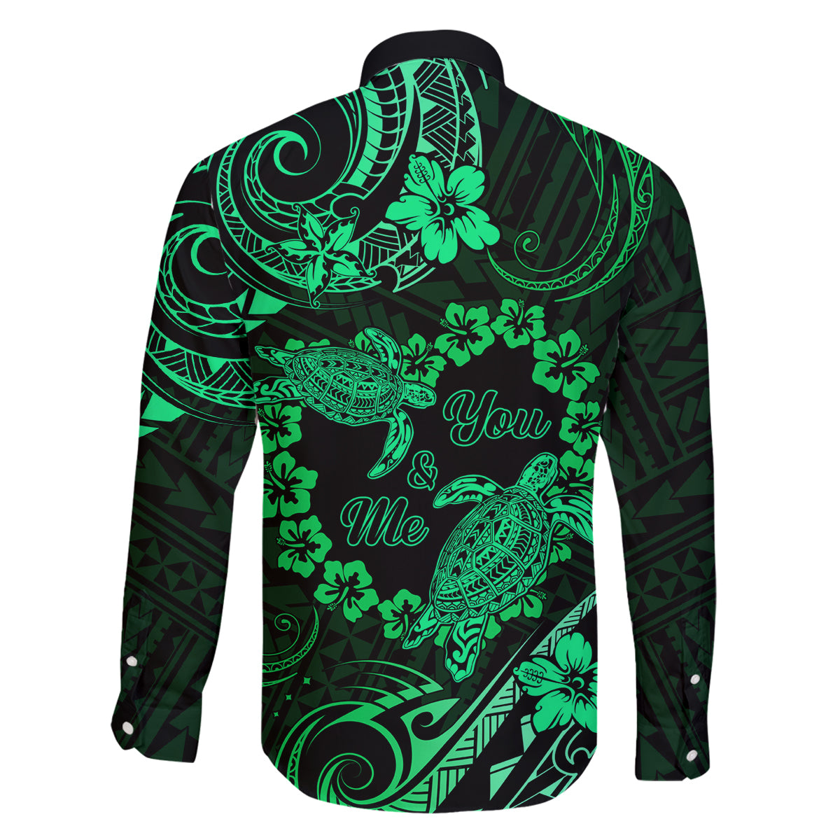 Polynesian Turtle Valentine Family Matching Puletasi and Hawaiian Shirt You And Me Green Hibiscus Heart LT01 - Polynesian Pride
