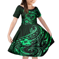 Polynesian Turtle Valentine Family Matching Tank Maxi Dress and Hawaiian Shirt You And Me Green Hibiscus Heart LT01 Daughter's Dress Green - Polynesian Pride