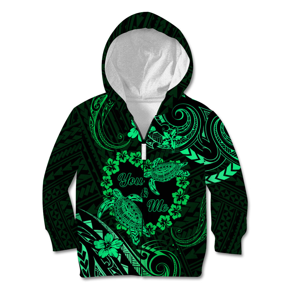 Polynesian Turtle Valentine Kid Hoodie You And Me Green Hibiscus Heart LT01 Zip Hoodie Green - Polynesian Pride