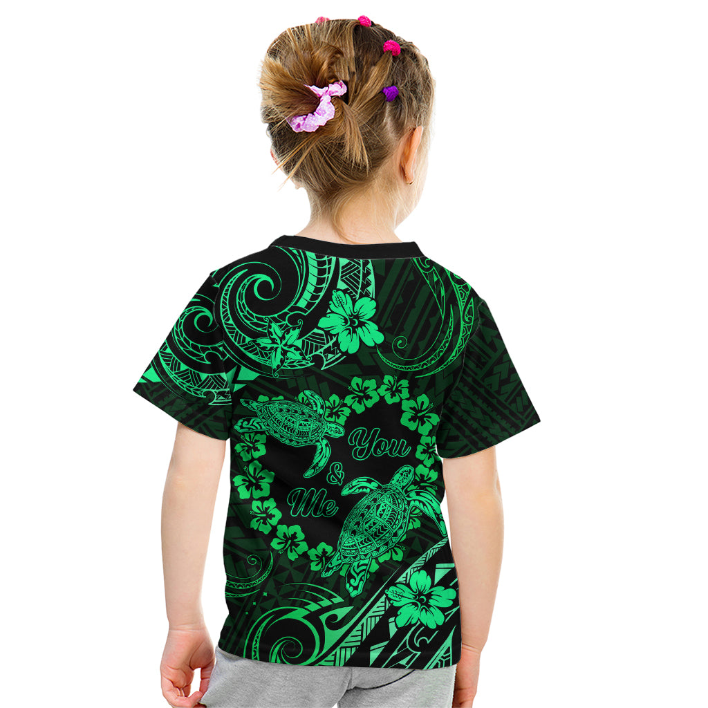 Polynesian Turtle Valentine Kid T Shirt You And Me Green Hibiscus Heart LT01 - Polynesian Pride