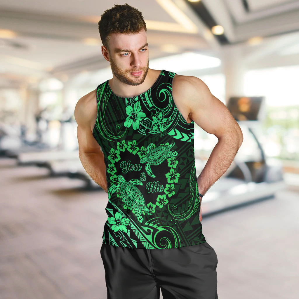 Polynesian Turtle Valentine Men Tank Top You And Me Green Hibiscus Heart LT01 Green - Polynesian Pride