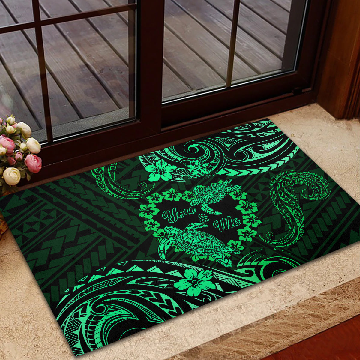 Polynesian Turtle Valentine Rubber Doormat You And Me Green Hibiscus Heart LT01 - Polynesian Pride