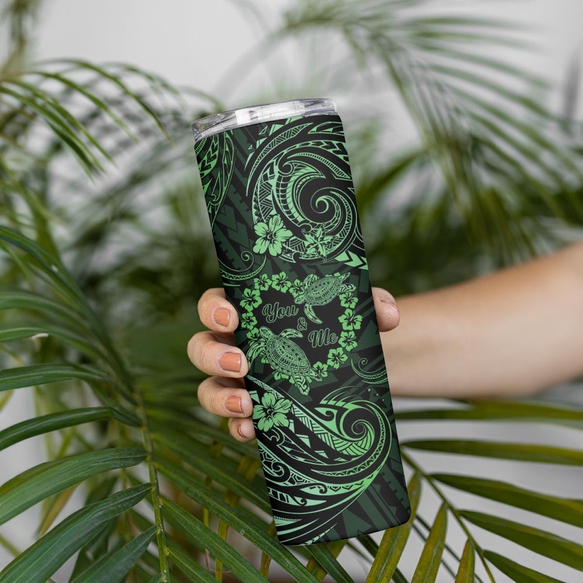 Polynesian Turtle Valentine Skinny Tumbler You And Me Green Hibiscus Heart LT01 - Polynesian Pride
