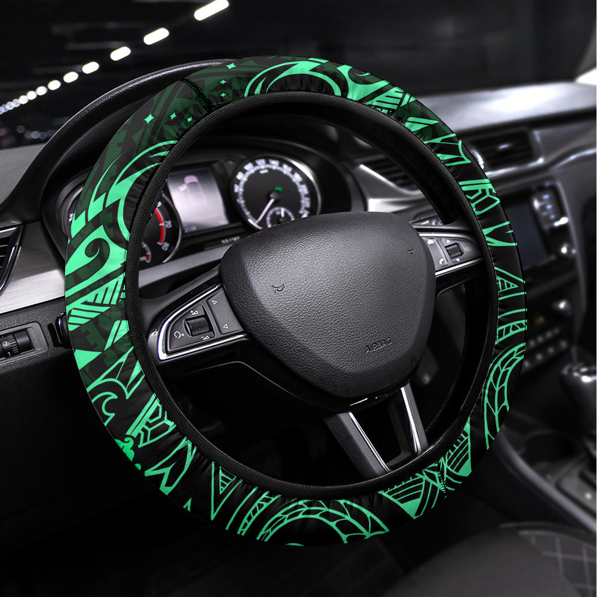 Polynesian Turtle Valentine Steering Wheel Cover You And Me Green Hibiscus Heart LT01 Universal Fit Green - Polynesian Pride