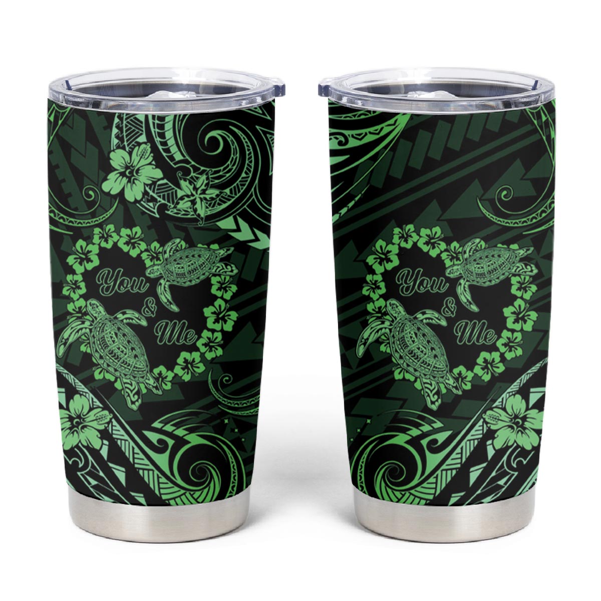 Polynesian Turtle Valentine Tumbler Cup You And Me Green Hibiscus Heart