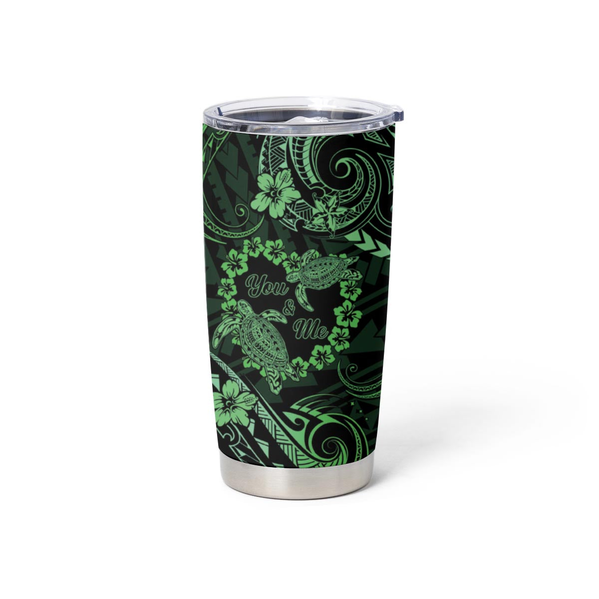 Polynesian Turtle Valentine Tumbler Cup You And Me Green Hibiscus Heart LT01 - Polynesian Pride