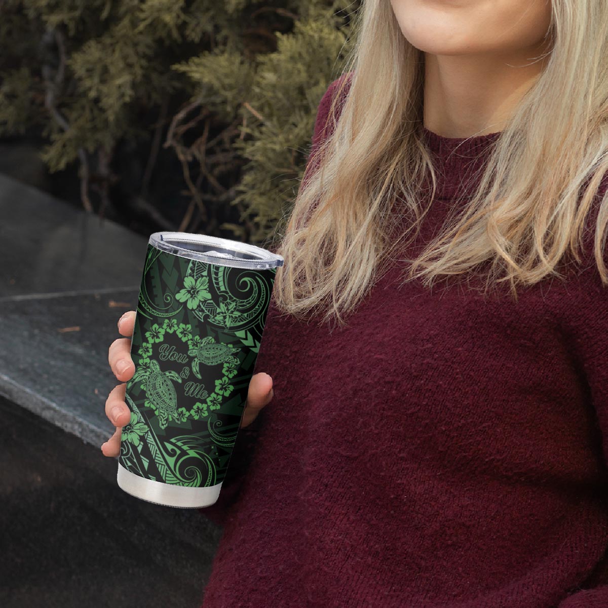 Polynesian Turtle Valentine Tumbler Cup You And Me Green Hibiscus Heart LT01 - Polynesian Pride