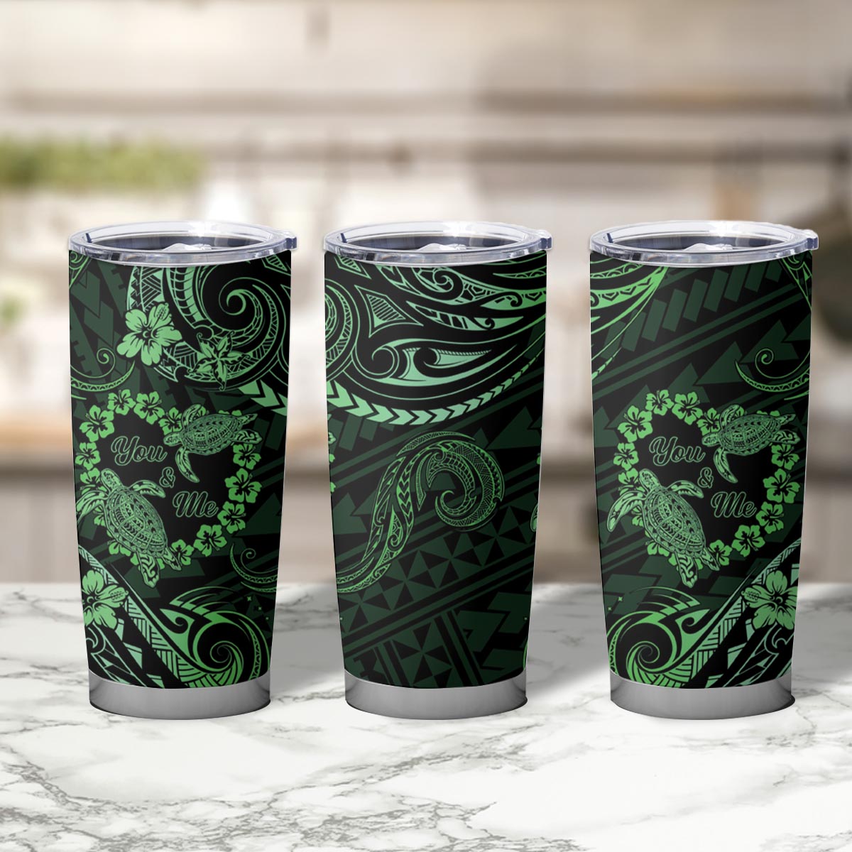 Polynesian Turtle Valentine Tumbler Cup You And Me Green Hibiscus Heart LT01 - Polynesian Pride